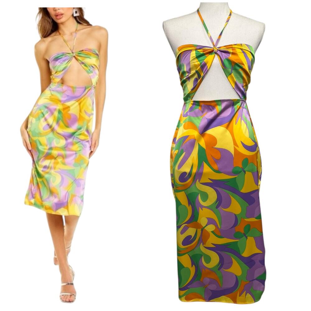 New Danielle Bernstein WeWoreWhat Dress Womens Small Yellow Purple Strapless 70s